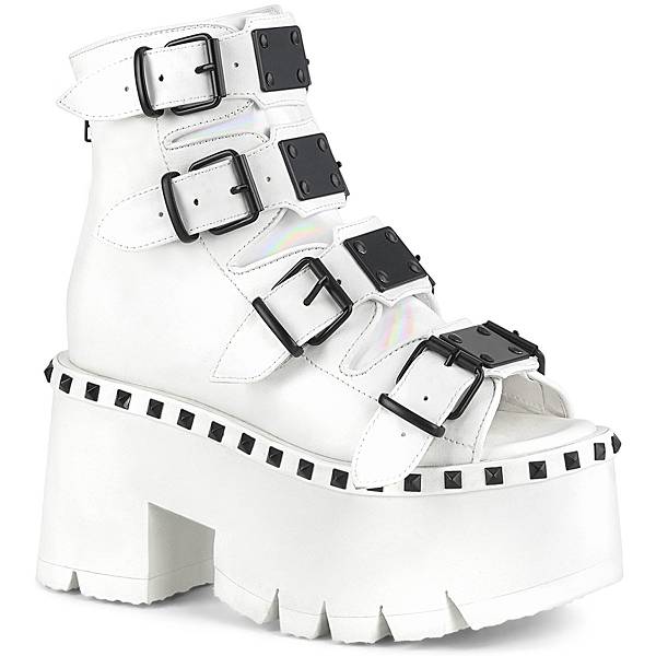 Demonia Women's Ashes-70 Platform Ankle Boots - White Vegan Leather D2831-65US Clearance
